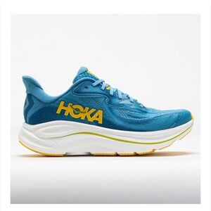 HOKA Clifton 10 men’s running shoes, size 12 barley used, blue and yellow EUC
